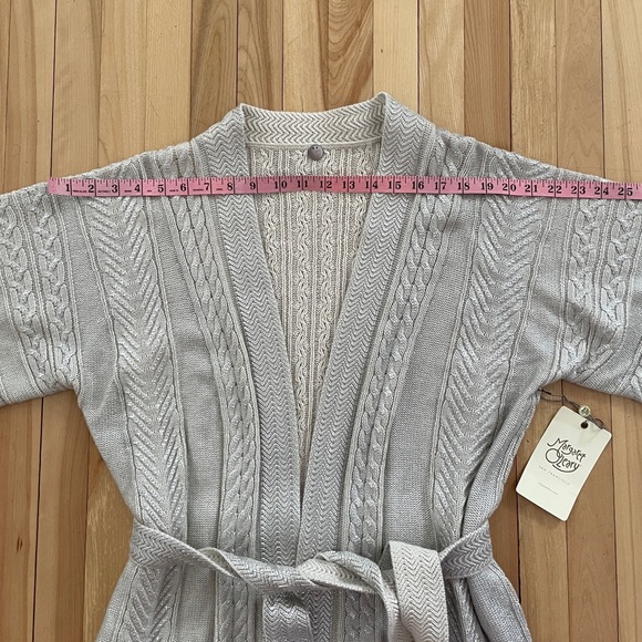 NWOT Margaret O’Leary Silver Accent Belted Knit Cardigan - Sz M - Picture 9 of 12